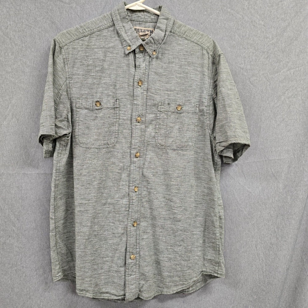 Duluth Trading Co Mens Medium Grey Hemp Organic Cotton Short Sleeve Button Shirt